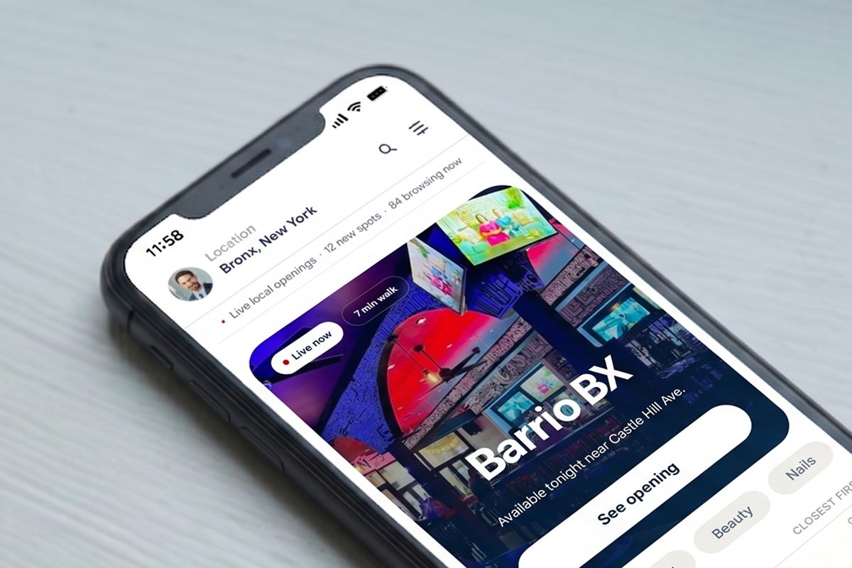 Xtraspots app showing a Bronx merchant, Barrio BX, listed live on the marketplace
